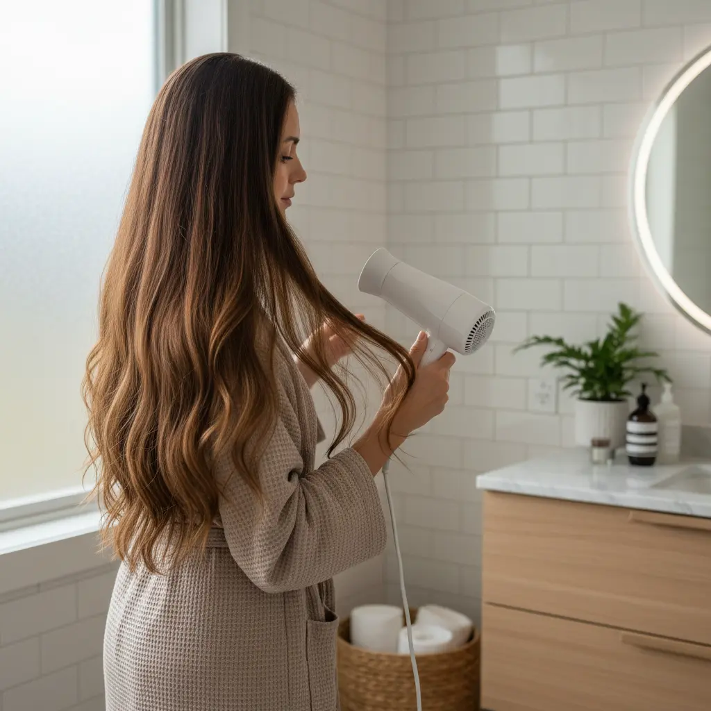 сушка длинных волос феном дома