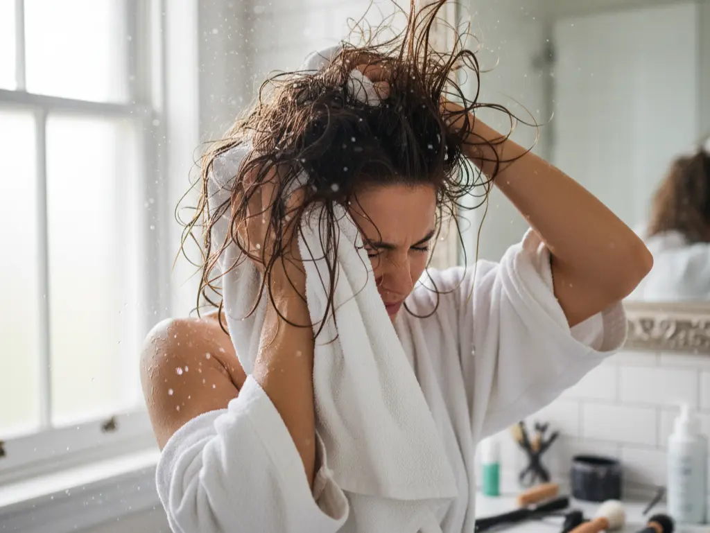 грубое вытирание волос полотенцем повреждает волосы