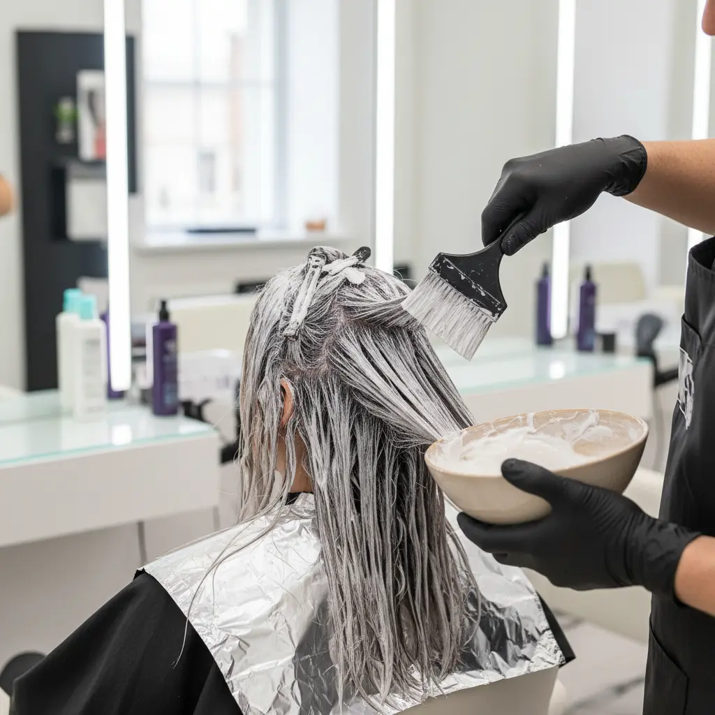 процесс окрашивания total blond осветление волос в салоне