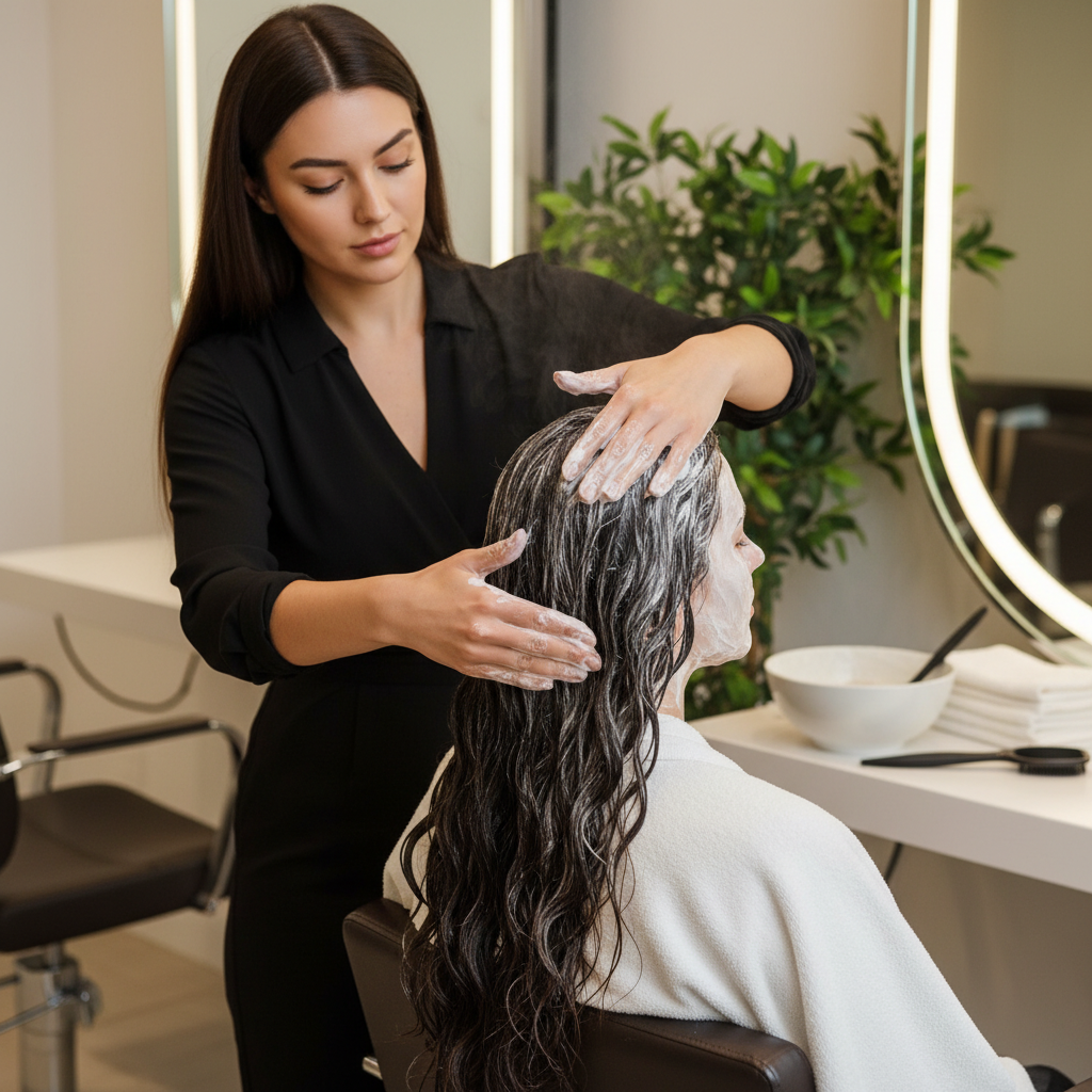 нанесение маски для волос на длину