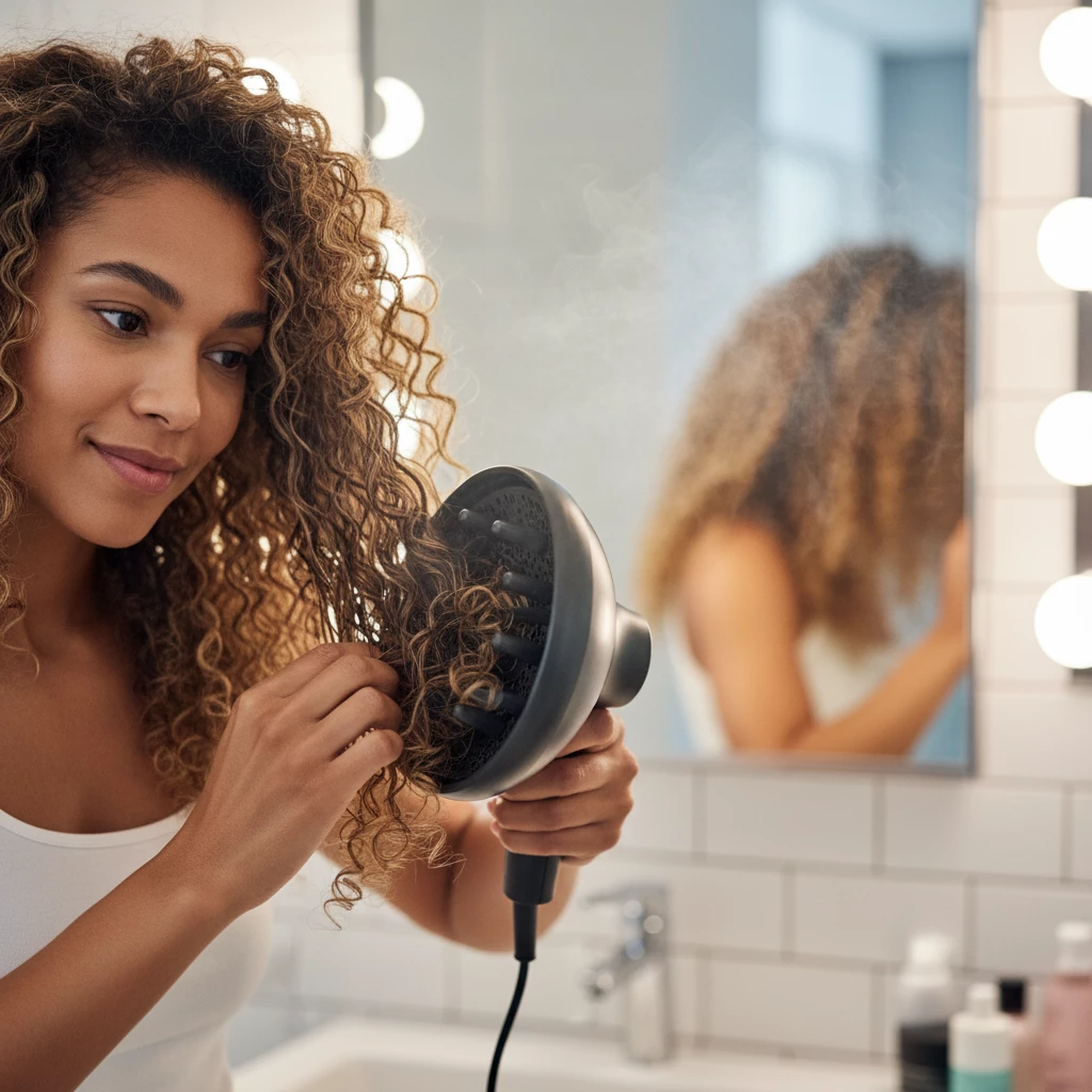 сушка кудрявых волос диффузором