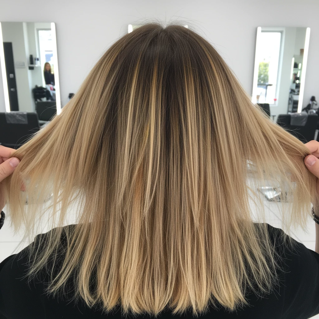 неудачный балаяж полосы и пятна на волосах