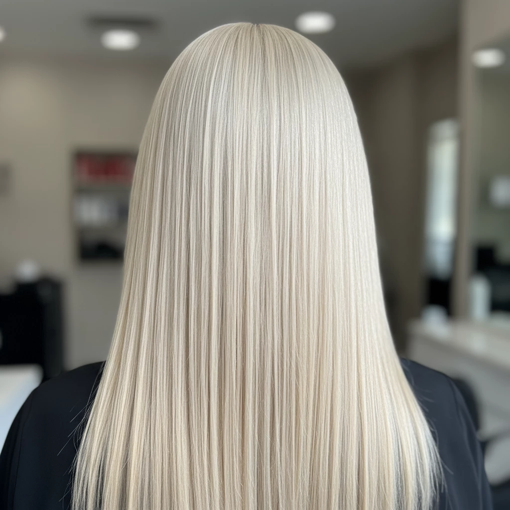 Гладкие светлые волосы после правильного восстановления и ухода