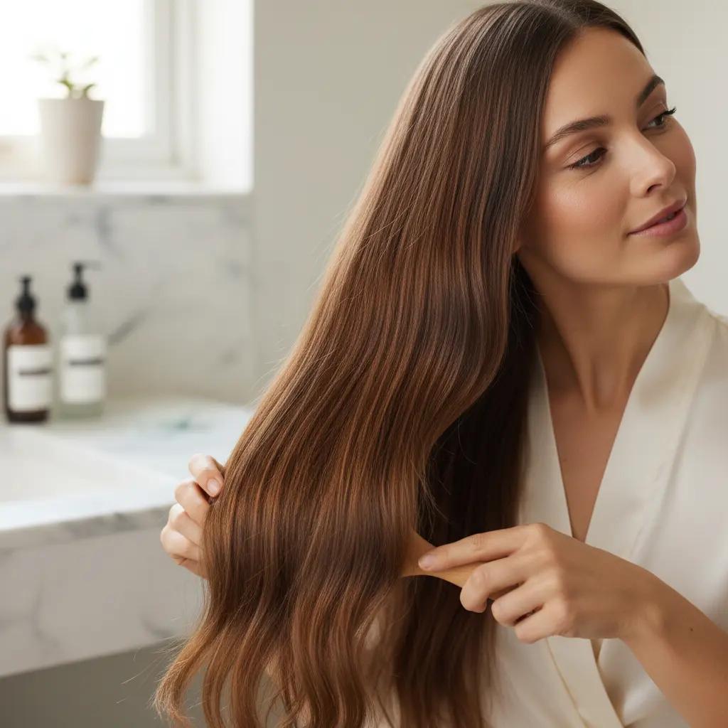 расчёсывание длинных волос щёткой после мытья