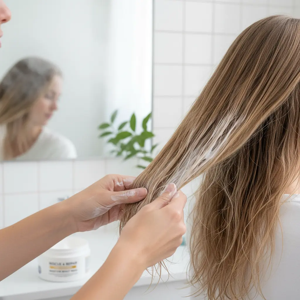 нанесение увлажняющей маски для сухих волос