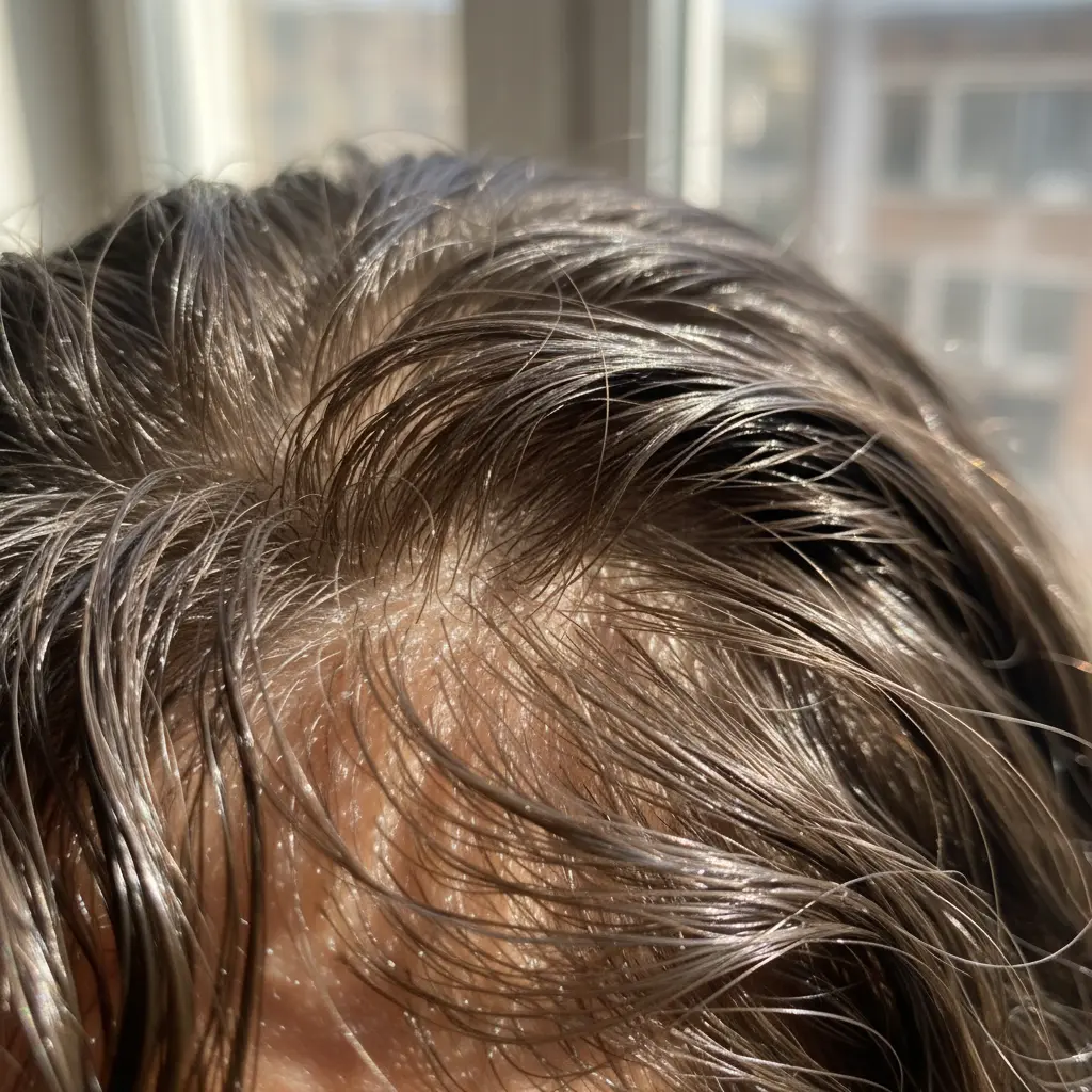 жирные корни волос