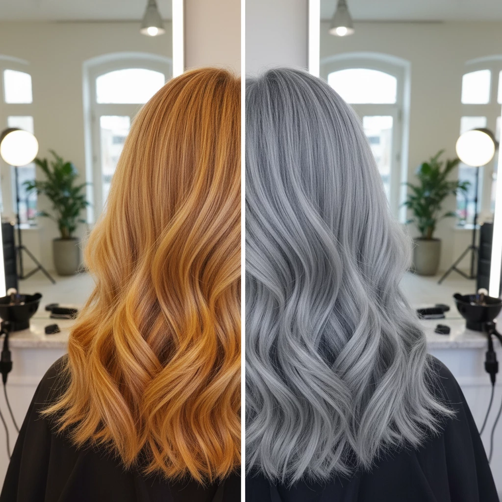 желтизна блонда до и после тонирования