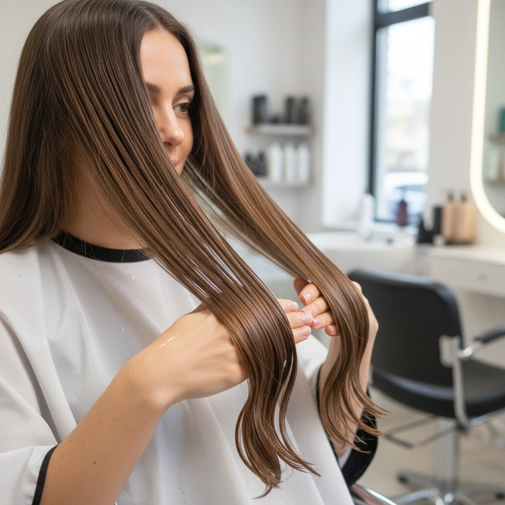 нанесение сыворотки против пушения волос