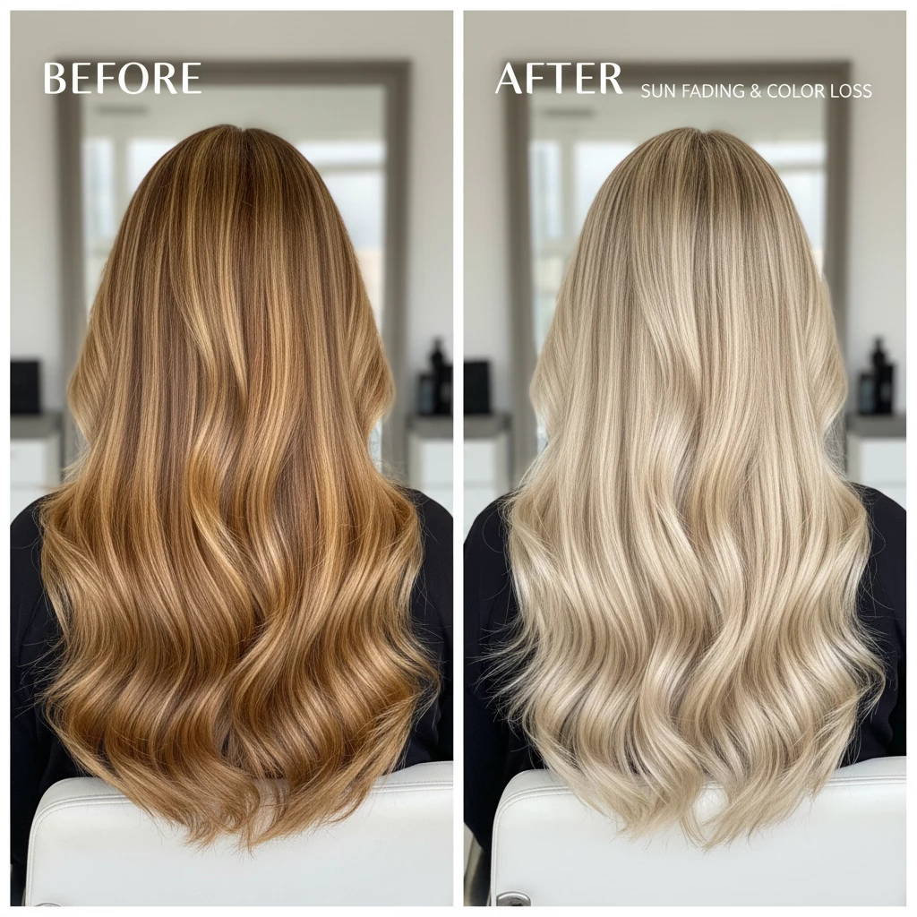 вымывание холодного блонда до и после