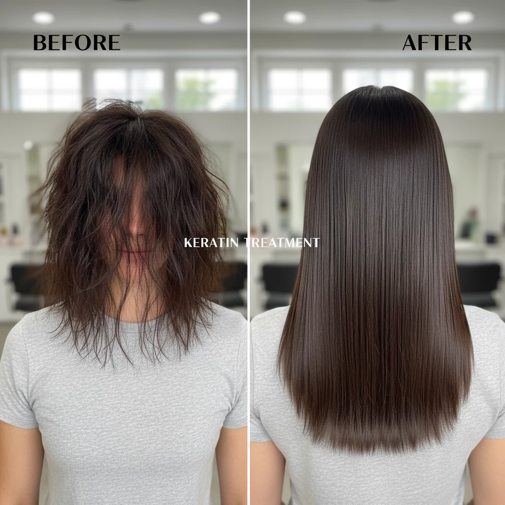кератиновое выпрямление волос до и после пушащиеся и гладкие волосы