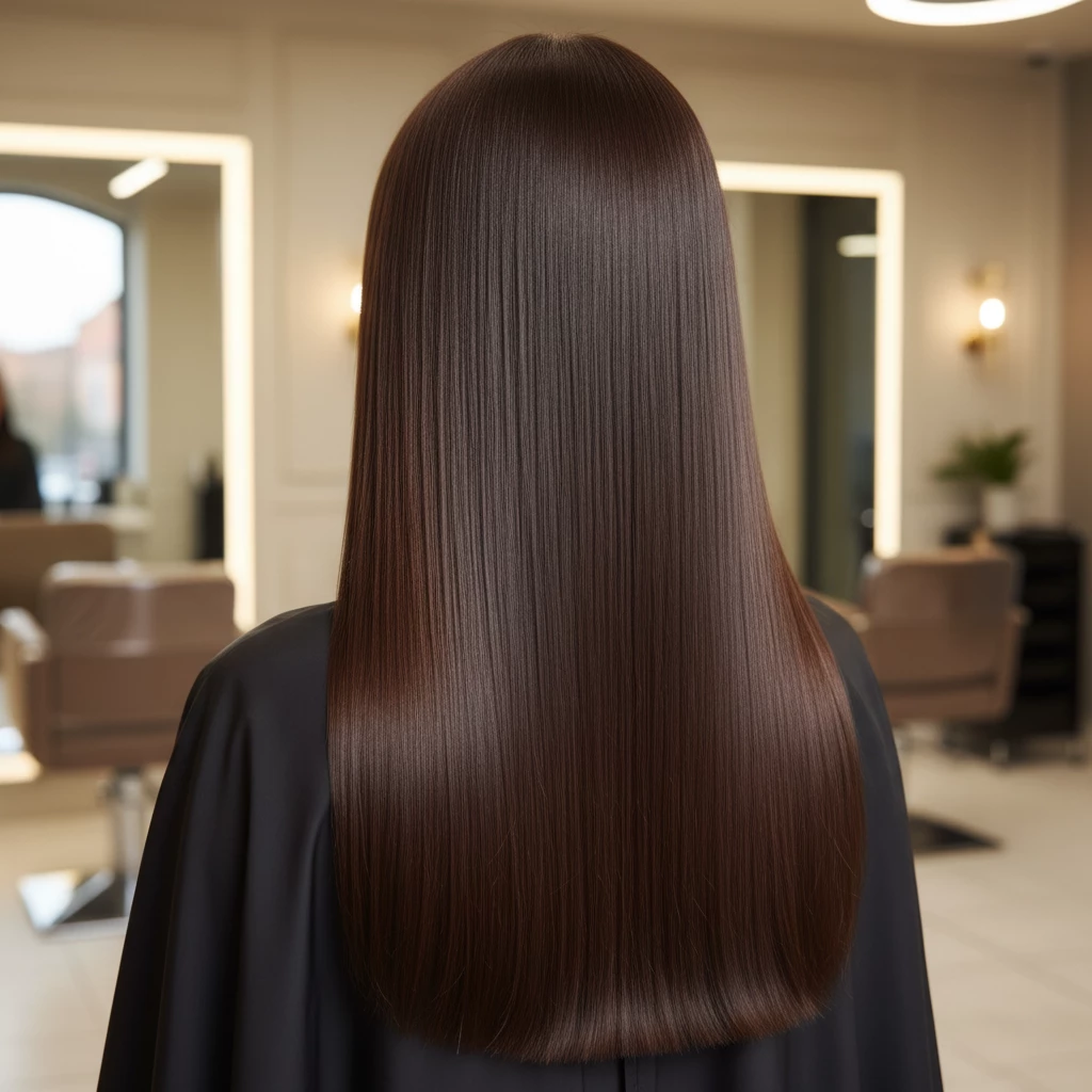 гладкие блестящие волосы после кератинового выпрямления без пушения