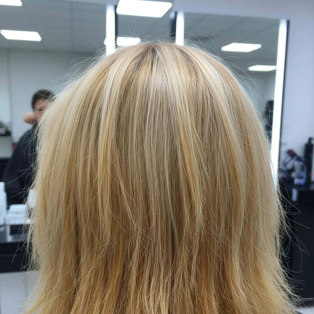 желтый блонд до тонирования неравномерный цвет волос