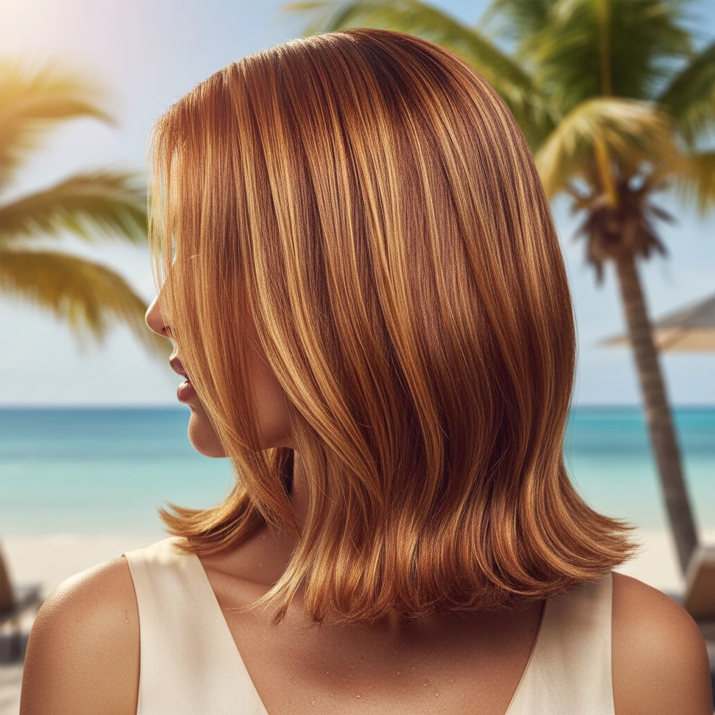окрашенные волосы с блеском после деликатного окрашивания в жарком климате