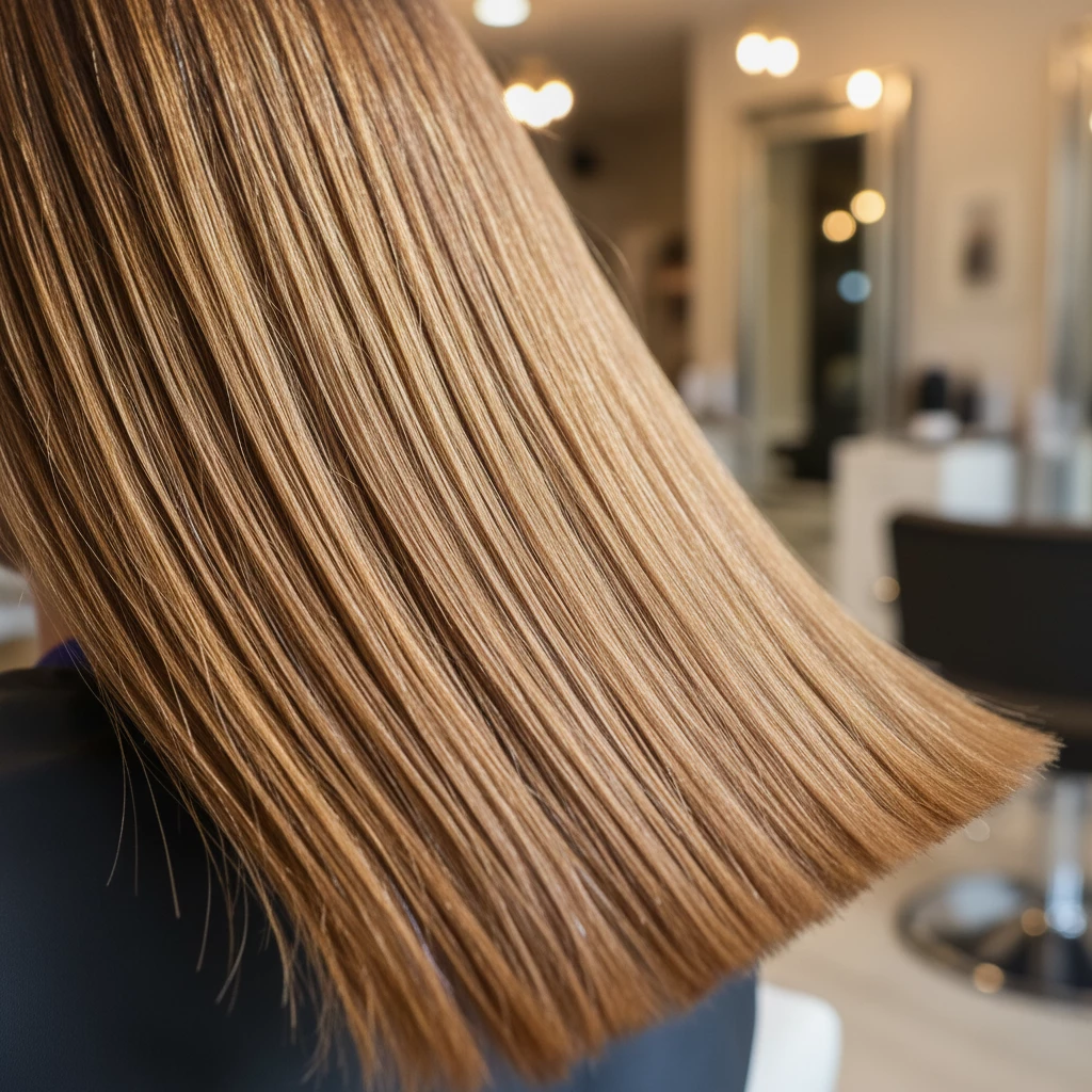 волосы после полировки с уходом гладкие блестящие кончики