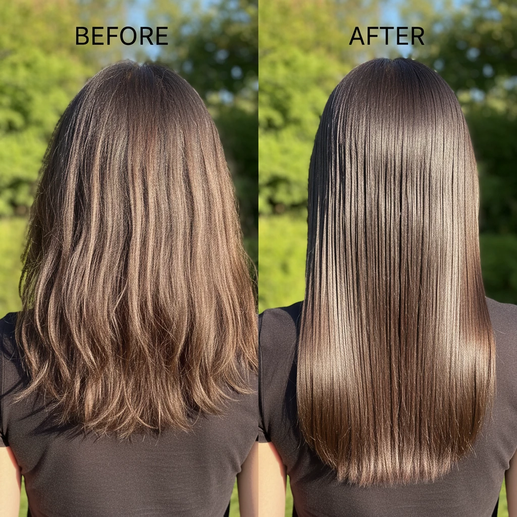 ламинирование волос до и после летом результат гладкость блеск
