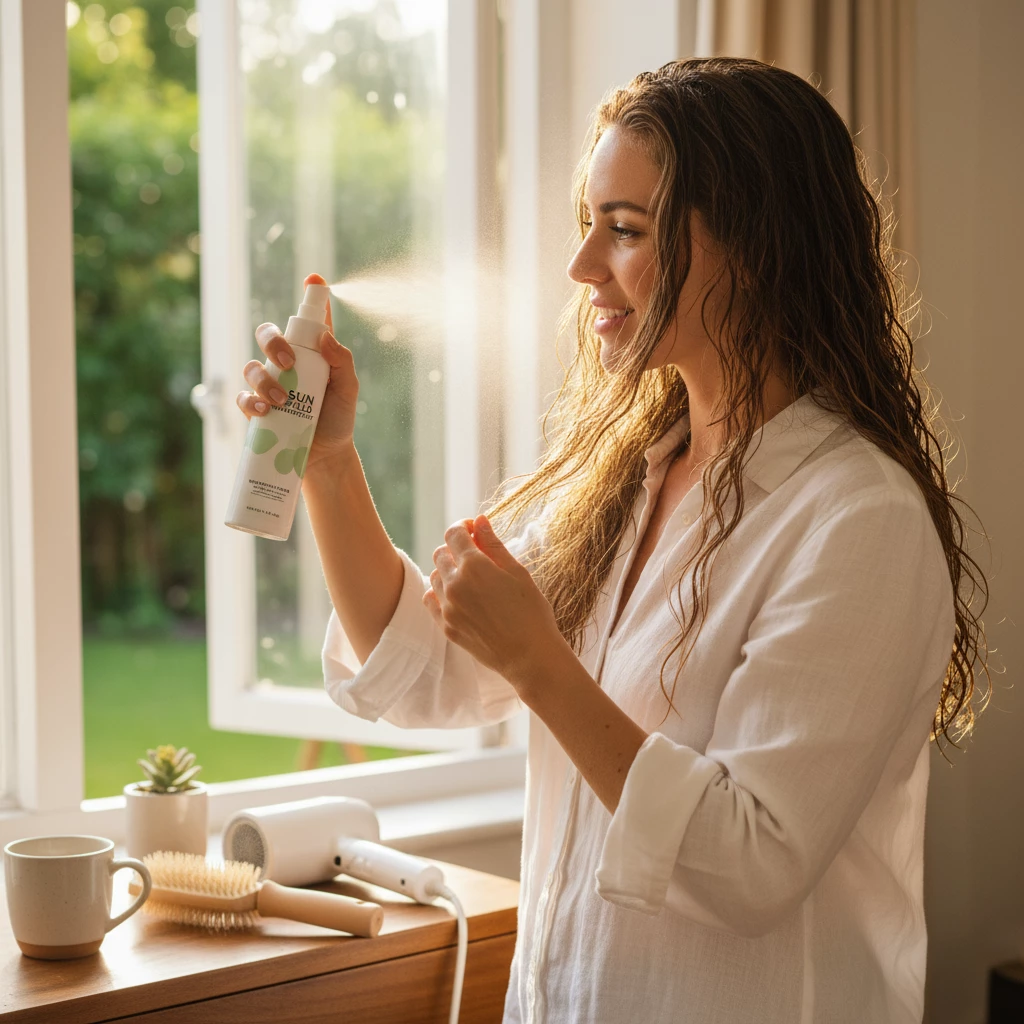 нанесение термозащиты на волосы перед сушкой феном