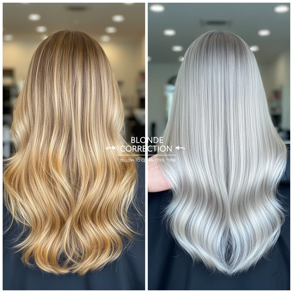 до и после коррекции блонда устранение желтизны