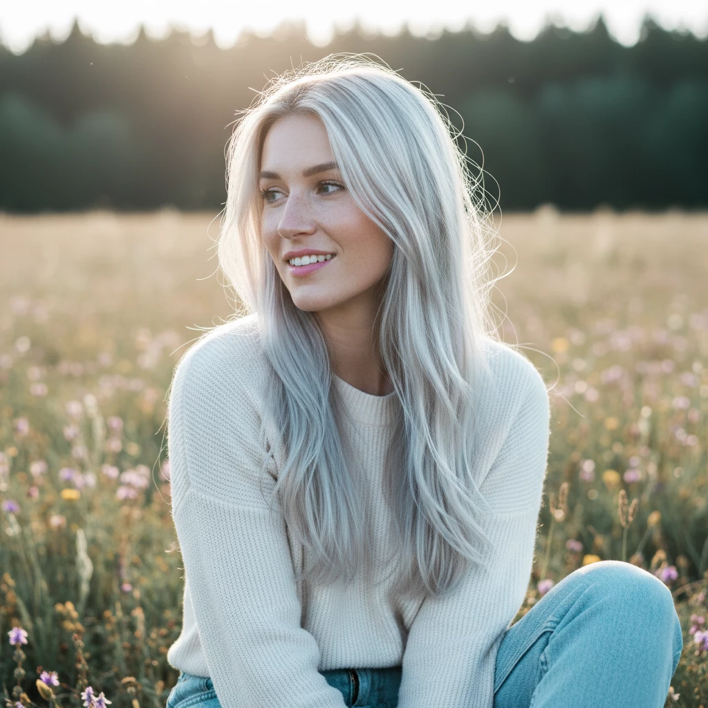 холодный блонд на солнце естественный свет здоровые волосы