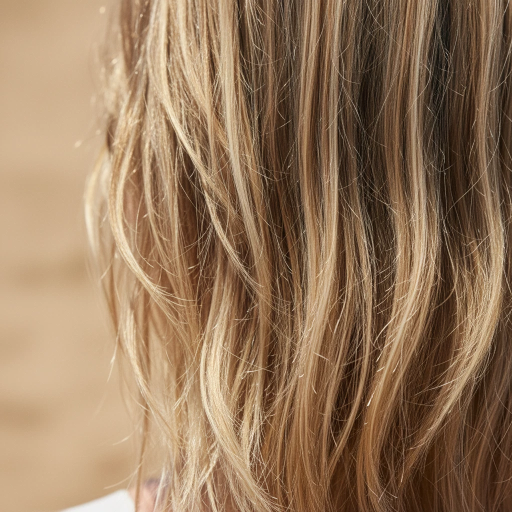 сухие волосы после солнца крупный план с тусклой и жёсткой длиной