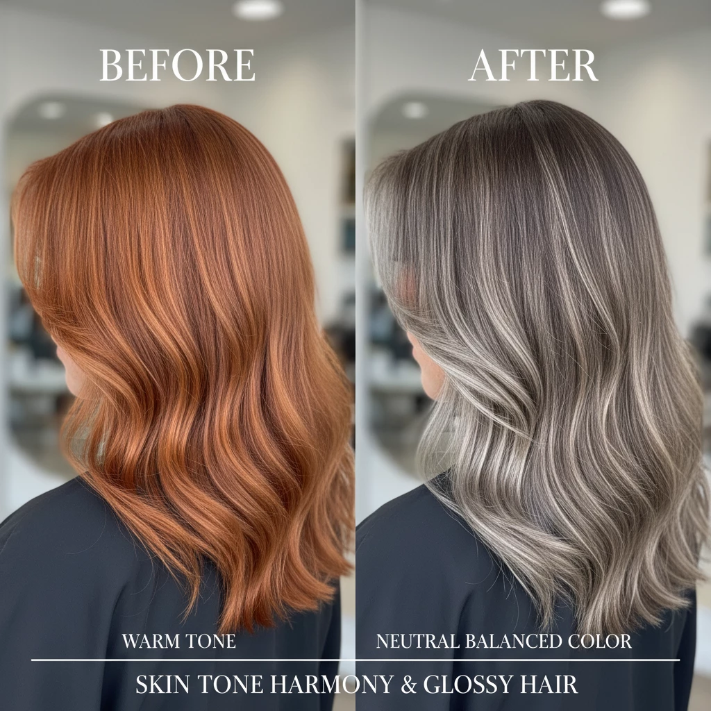 до и после коррекции тона волос переход к гармоничному оттенку