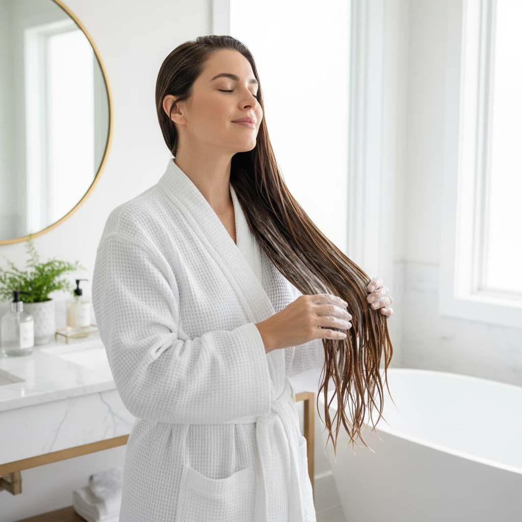 нанесение маски для волос по длине