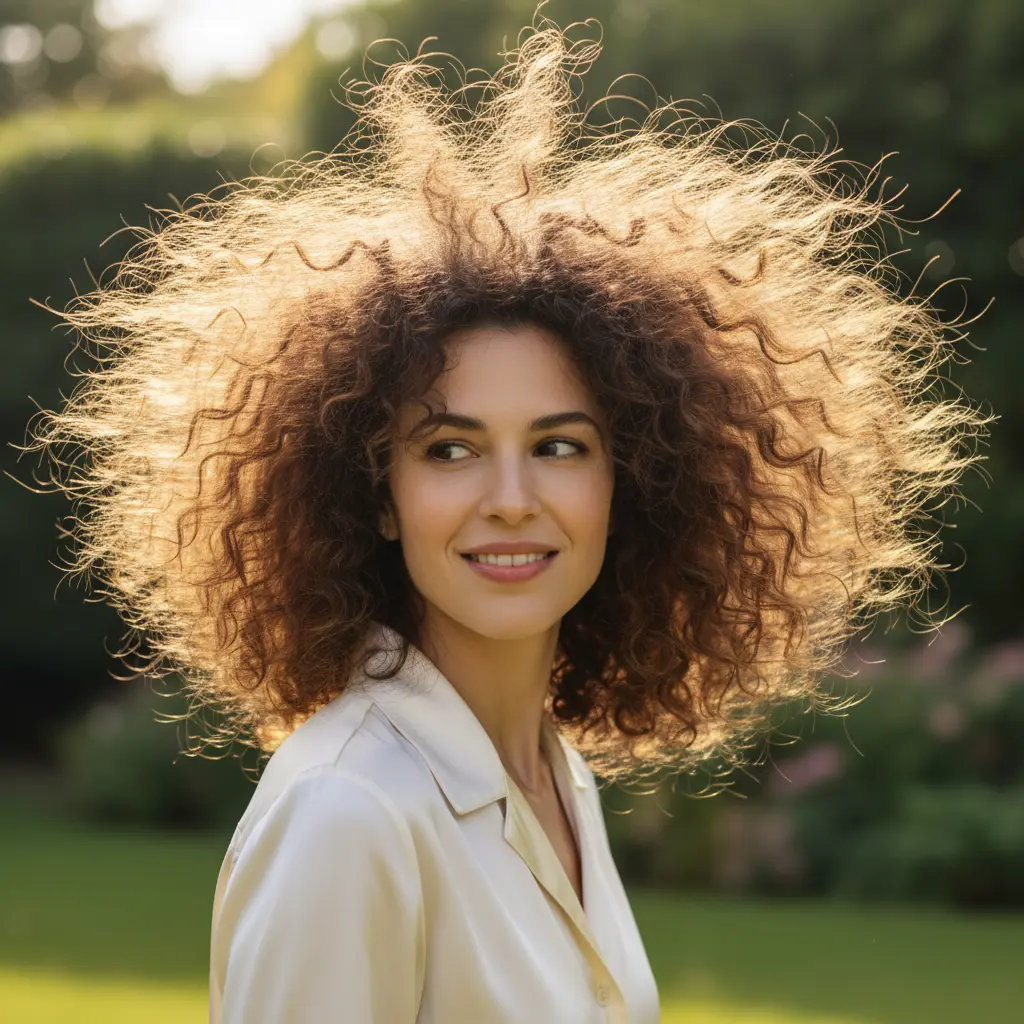 электризующиеся волосы крупным планом