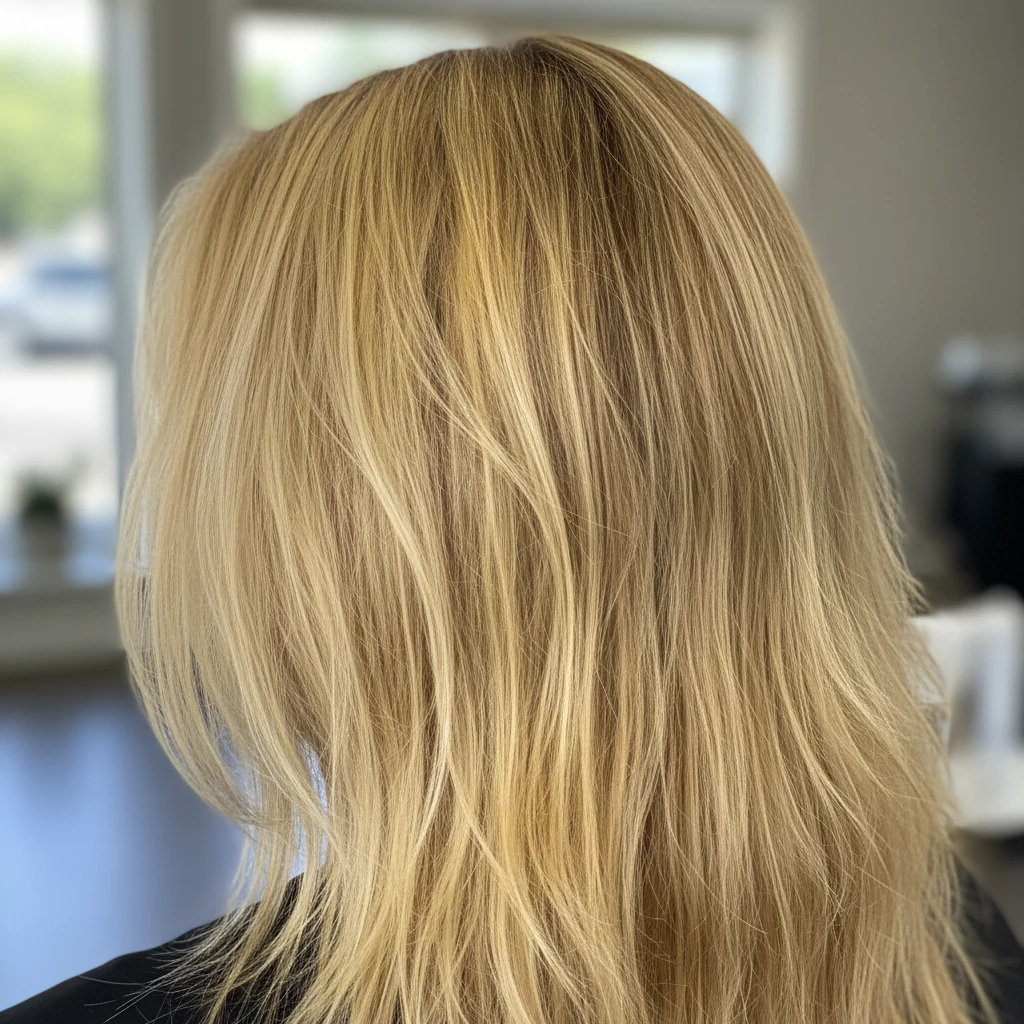 неравномерный желтый блонд до коррекции оттенка