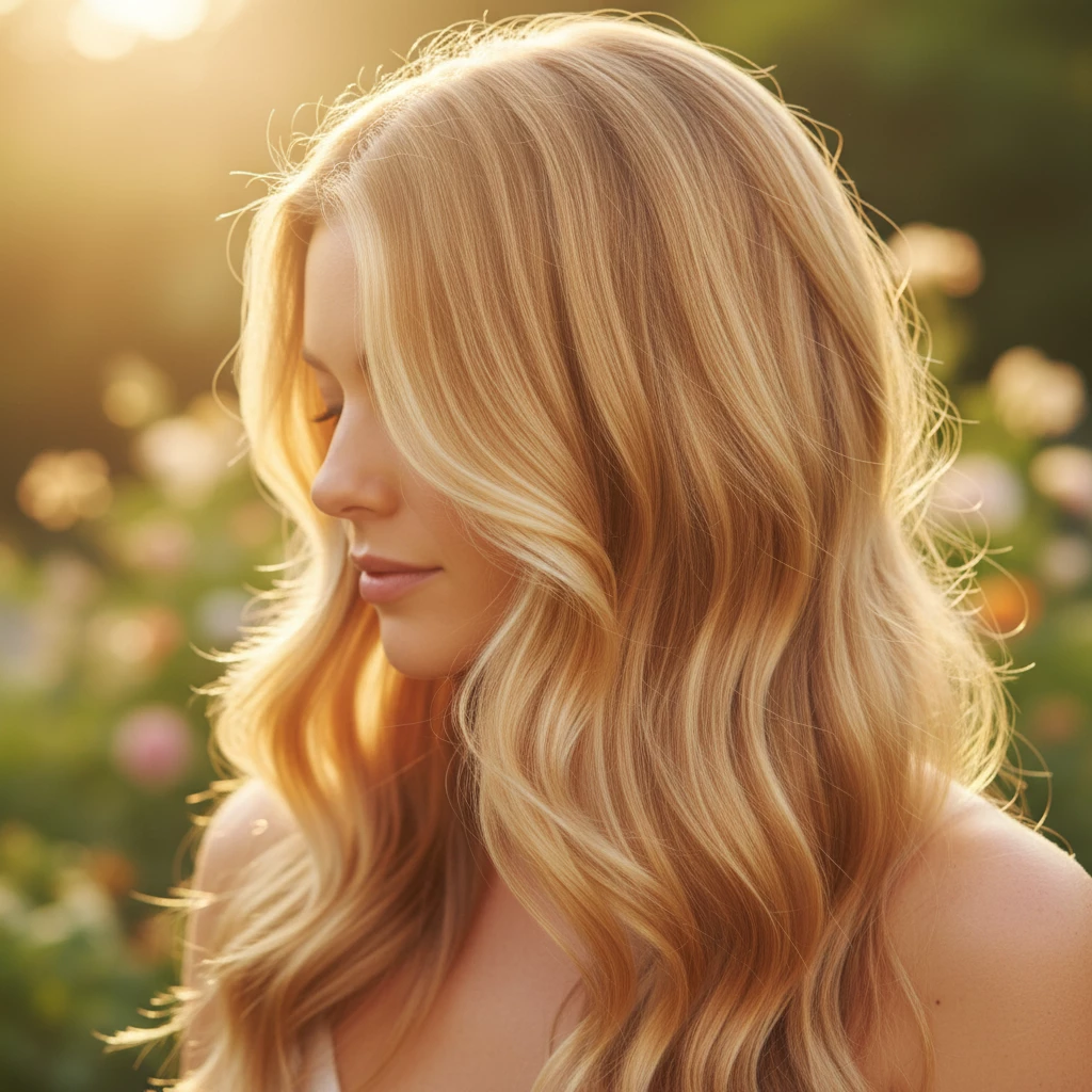 тёплый золотистый блонд с мягким сиянием
