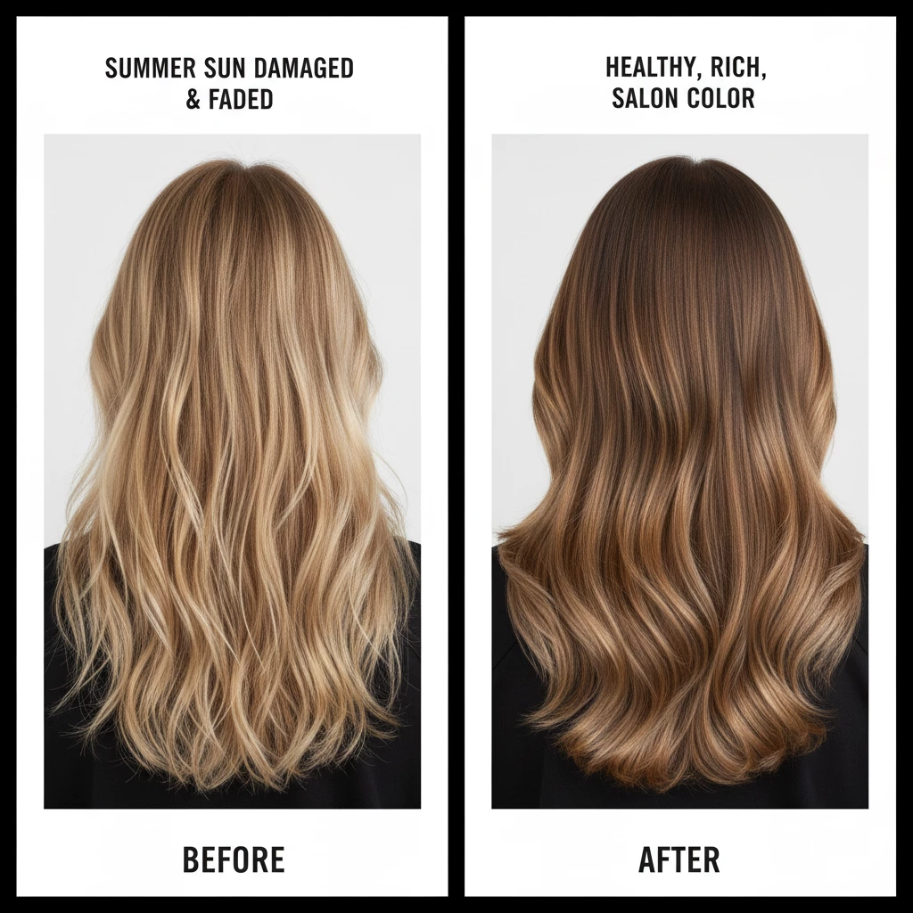 выгорание цвета волос до и после сравнение оттенка