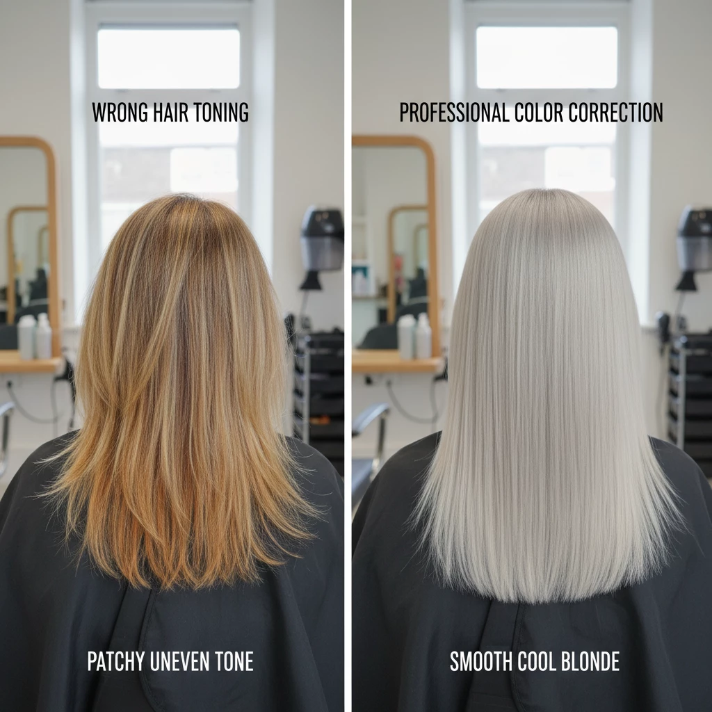 неправильное тонирование волос и правильная коррекция цвета сравнение